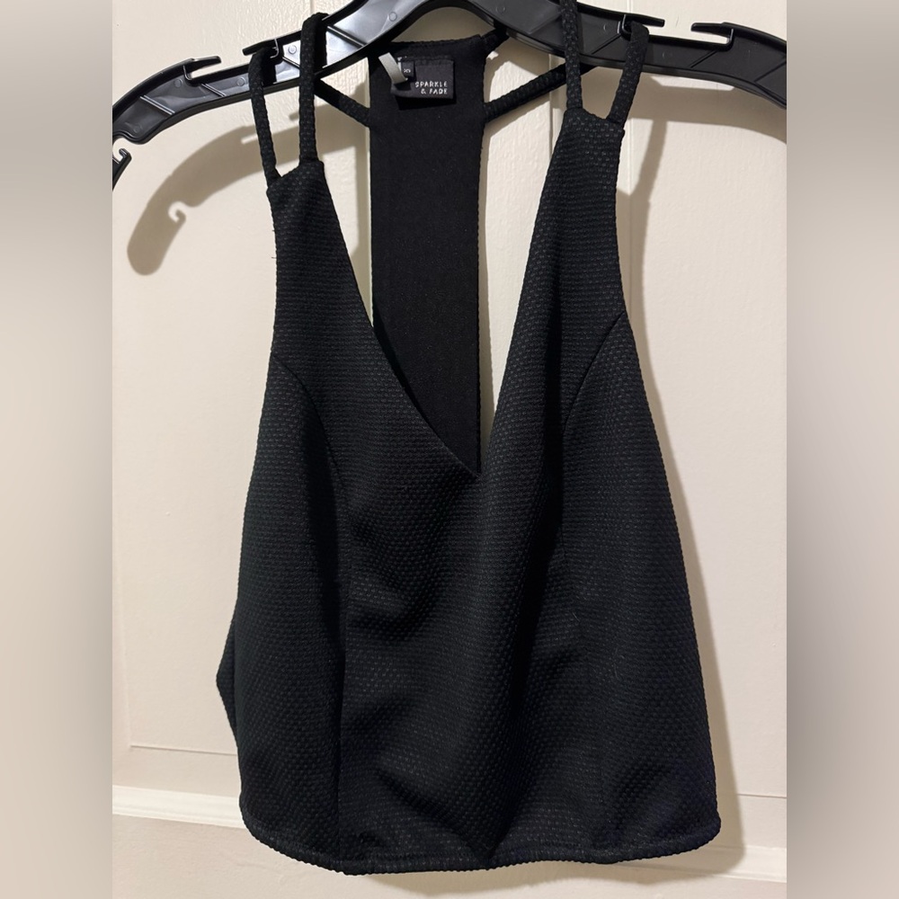 Sparkle & Fade Black Cropped Textured Top, Size: XS